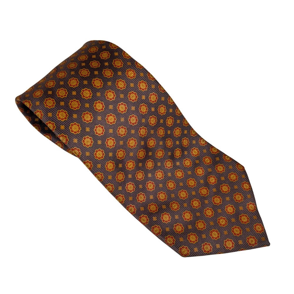 Brooks Brothers Makers Mens Tie Grey‎ Orange Floral Silk